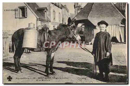 Cartes postales Auvergne Mont Dore Un jeune laitier et sa monture Ane donkey TOP