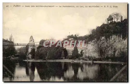 Cartes postales Paris Parc des Buttes Chaumont la passerelle le lac le Belevedere