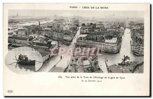 Paris 12 - Gare de Lyon - Crue de la Seine - Vue prise de la Tour de l'Horloge 19 Janvier 1910 -