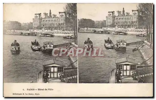 Paris 4 - Hotel de Ville - Vues Stereoscopiques - bateau - Cartes postales