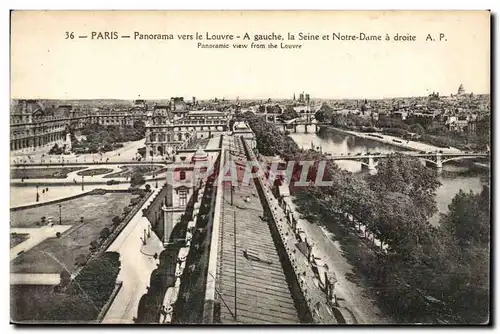 Paris - 1 - Panorama vers le Louvre - A Gauche la Seine et Notre Dame - Ansichtskarte AK