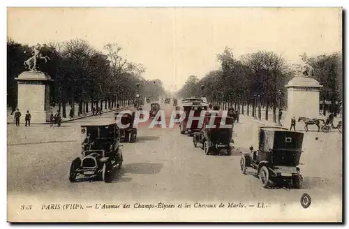 Paris - 8 - Les Champs Elysees et les Chevaux de Marly - Automobile - Ansichtskarte AK