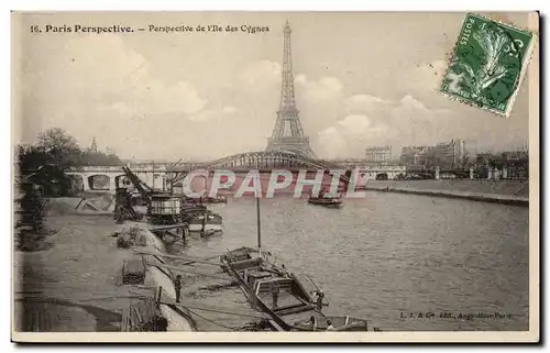 Paris - 1 - Perspective de l'Ile des Cygnes - Tour Eiffel - Eiffel Tower - Cartes postales