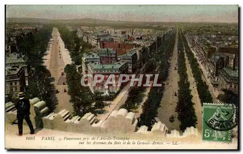 Paris - 8 Panorama pris de l&#39Arc de Triomphe sur les Avenues du Bois et de la Grande Armee - Ansichtskarte AK