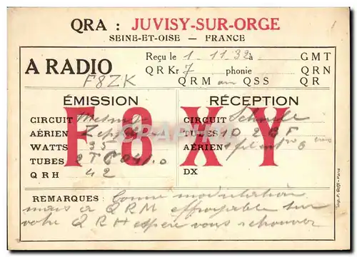 Juvisy sur Orge - AraDIO Emission - Circuits - aerien - watts - tubes Cartes postales