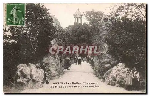 Paris - 19 - Buttes Chaumonts - Le Pont Suspendu et le Belvedere Ansichtskarte AK