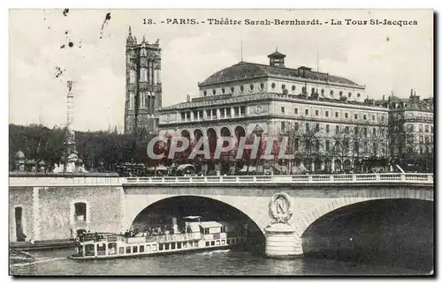 Paris - 4 - Tour St Jacques et Theatre Sarah Bernhardt - Ansichtskarte AK