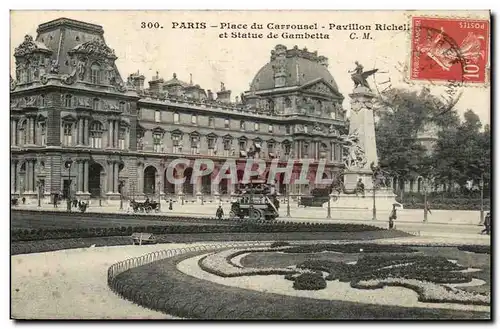 Paris - 1 - Place du Carrousel et Statue de Gambetta - Pavillon Richelieu - Ansichtskarte AK