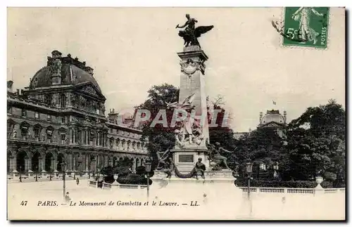 Paris - 1 - Le Monument de Gambetta et le Louvre - Cartes postales