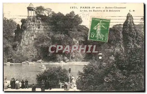 Paris - 19 - les Buttes Chaumont - Le lac - Les Rochers et le Belvedere - Cartes postales