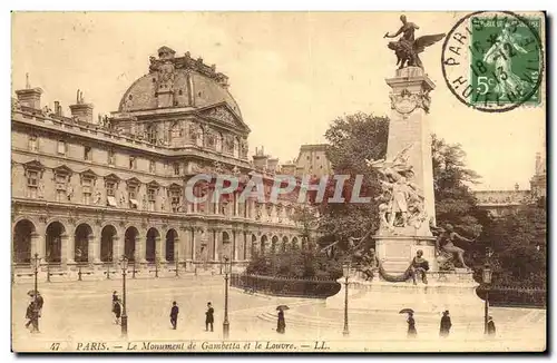 Paris - 1 - Le Monument de Gambetta - Le Louvre - Ansichtskarte AK