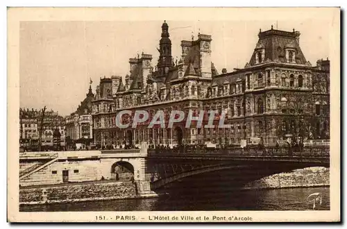 Paris - 4 - Le Pont d&#39Arcole - L&#39Hotel de Ville Cartes postales (timbre Jaures)