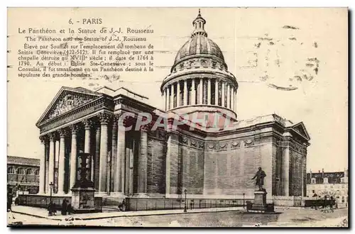 Paris - 5 - Le Pantheon et la Statue de J J Rousseau - Ansichtskarte AK