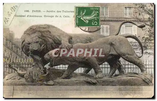 Paris - 1 - Jardin des Tuileries - Combat d&#39animaux - lion - loewe - Cartes postales