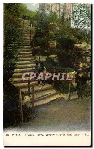 Paris - 14 - Square St Pierre - Escalier alant au Sacre Coeur - Ansichtskarte AK