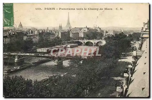 Paris 7 - Panorama vers le champs de Mars - Tour d&#39Eiffel - Eiffel Tower Ansichtskarte AK