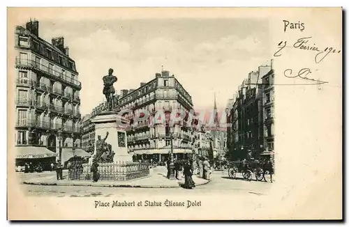 Paris Cartes postales Place Maubert et Statue Etienne Dolet (dessin en relief !)