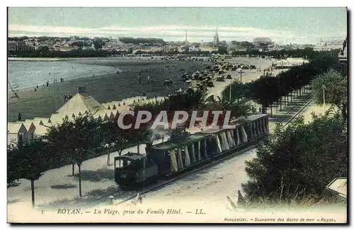 Royan Cartes postales La plage prise du Family Hotel (train tramway)