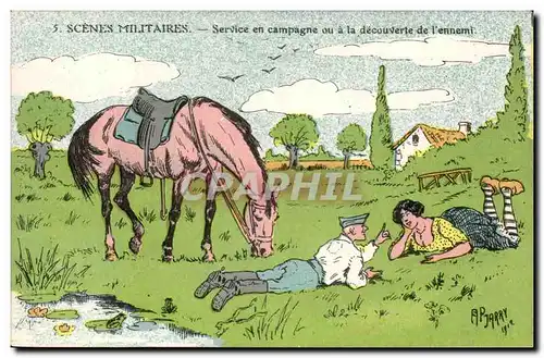 Ansichtskarte AK Militaria Illustrateur Scenes militaires Cheval Jarry 1912 SErvice en campagne ou a la decouvert