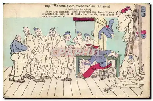 Cartes postales Militaria Illustrateur Jarry Anestin SEs aventures au regiment
