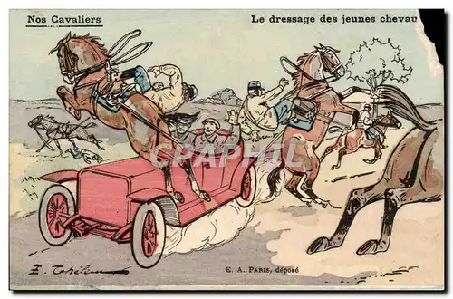 Cartes postales Militaria Nos cavaliers Le dressage des jeunes chevaux (cheval)