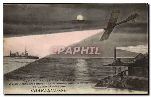 Ansichtskarte AK Militaria Guerre navale Avion francais rentrant de reconnaissance a bord du cuirasse Charlemagne