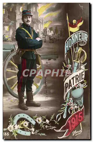 Ansichtskarte AK Militaria Soldat Poilu Honneur Patrie 1915