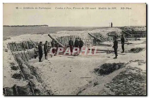 Cartes postales Militaria Artillerie de forteresse Ecoles a feu Pieces de 155 court Modele de 1881 (canons)