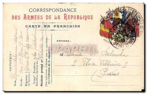 CArte de Franchise militaire Delarche Place Voltaire a Paris