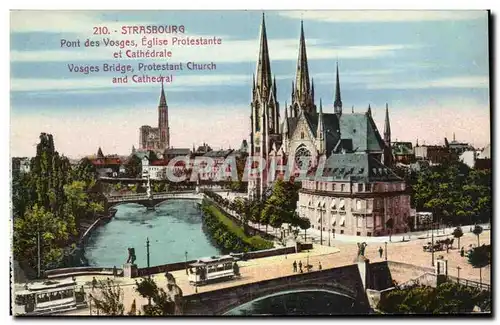 Ansichtskarte AK Strasbourg Pont des Vosges Eglise protestante et cathedrale