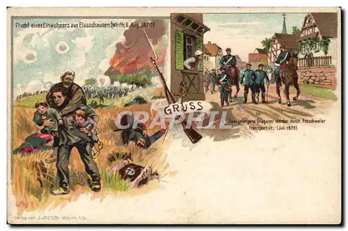Cartes postales Alsace GRuss Dragoner werden durch Froschweiler transportit (1870) Woerth TOP