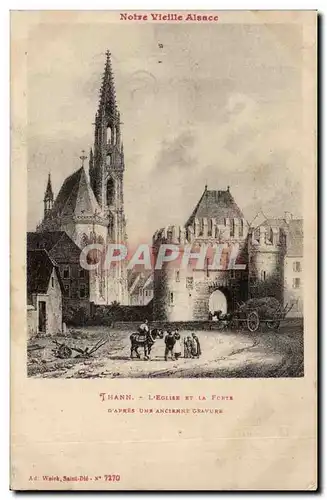 Cartes postales Thann L'eglise et la porte d'apres une gravure originale
