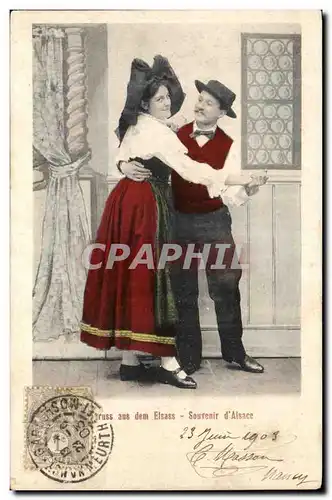 Souvenir de Alsace 1903 - couple - fantaisie Ansichtskarte AK