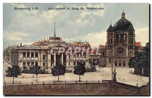 Strasbourg - Strassburg - Justizpalast u Jung St Peterkirsche Cartes postales Cachet cycliste au dos