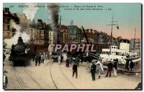 Dieppe - Arrivee du Bateaux de Newhaven - Depart du Rapide de Paris - train - Cartes postales
