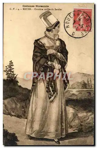 Rouen - Costumes Normands - Ouvriere coiffee du Bavolet - Femme - Ansichtskarte AK