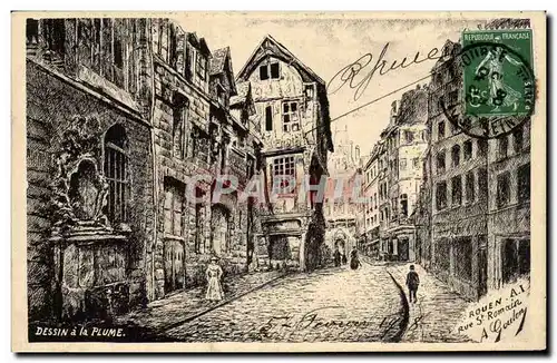 Rouen - Rue St Romain - Dessin a la Plume - Ansichtskarte AK