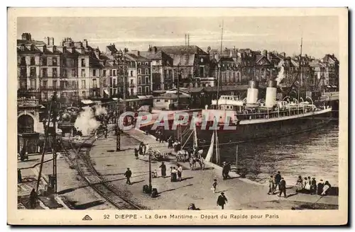 Dieppe - La Gare Maritime - Depart du rapid pour Paris - Cartes postales Train Paquebot