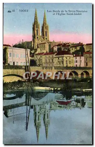 Niort - Les Bords de la Sevre Niortaise et l&#39Eglise Saint Andre Cartes postales