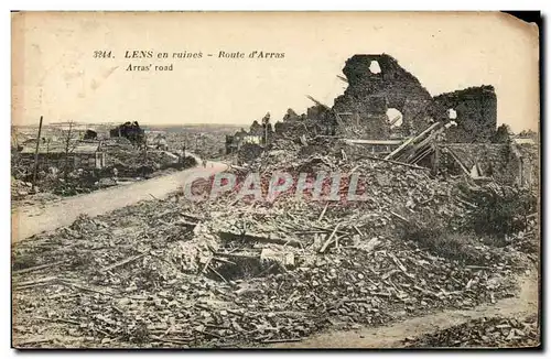 Lens - en ruines - Route d'Arras - Cartes postales