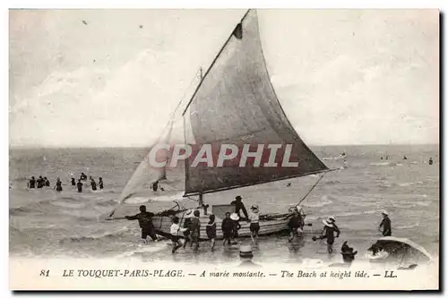 Le Touquet Paris Plage - A Maree montant - The beach at hight tide - bateau - boat - Cartes postales