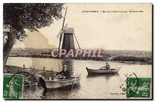 Saint Omer - Marais a Clairmarais - Grande Mer - Moulin - windmill - bateau - boat - Cartes postales