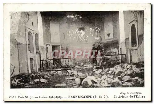 Hannescamps - Interieur de l'Eglise - Guerre 1914 1915 Cartes postales