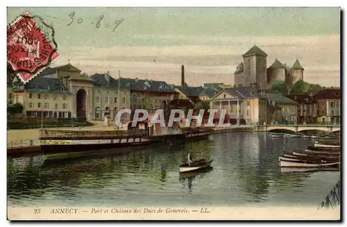 Annecy - Port et Chateau des Ducs de Genevois - boat - bateau - Cartes postales