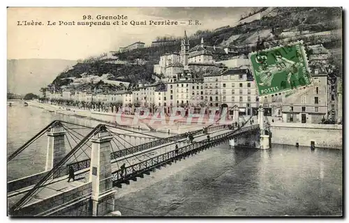 Grenoble - Le Pont Suspendu et le Quai Perriere Ansichtskarte AK