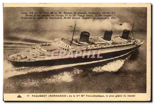 Ansichtskarte AK Paquebot Normandie de la Compagnie Generale Transatlantique Le plus grand du monde (paquebot)