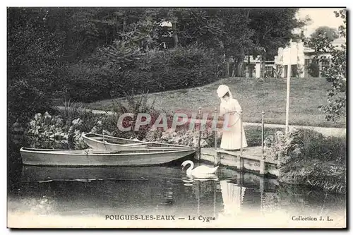 Pougues les Eaux - Jolie Femme - Le Cygne Le Lac - bateau - boat Ansichtskarte AK