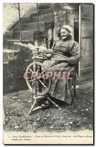 Cartes postales Costume Coiffe Dans l&#39avallonais Type de femme a Asquins Le filage au rouet TOP