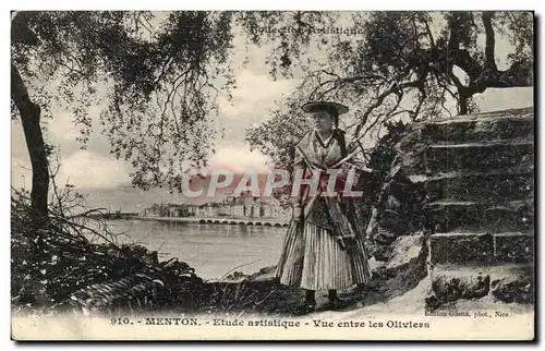 Menton - Etude Artistique - Vue Entre Les Oliviers - Femme - Ansichtskarte AK