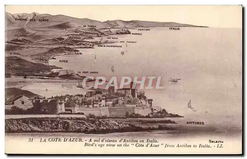 La Cote d&#39Azur - a vol d&#39Oiseau d&#39Antibes en italie Cartes postales